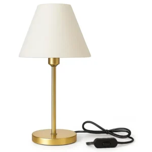 Abajur de Mesa Dourado com Cúpula de Tecido Branca Bivolt Luminária de Cabeceira
