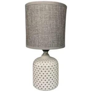 Abajur de Mesa com Base de Cerâmica e Cúpula de Tecido 25,5cm Cinza e Branco